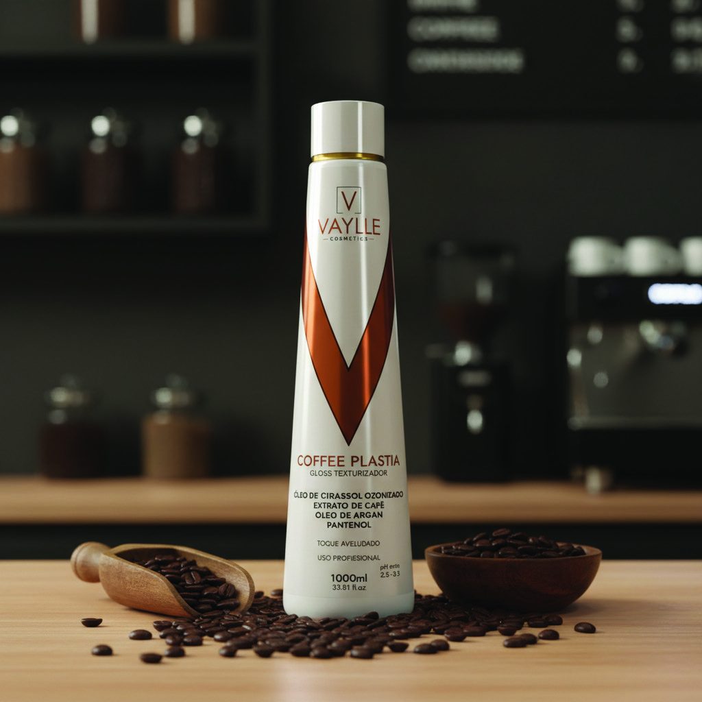 Coffee Plastia Vaylle Cosmetics, gloss texturizador em composição editorial